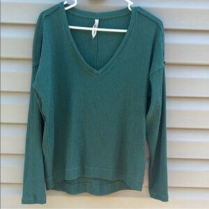 Anthropologie Green Textured V-neck Long Sleeve Blouse size Small